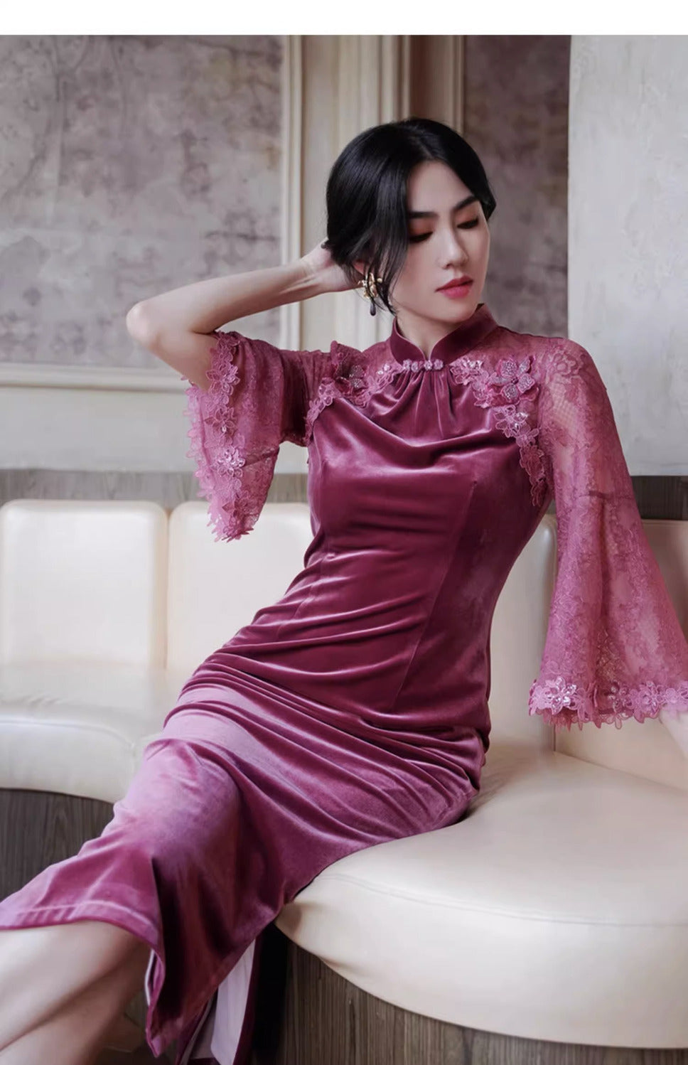 Banquet Red Dress and Cheongsam Female Ruofu Autumn and Winter 2024 New Year Velvet Noble Improved Dress Republic of China Style