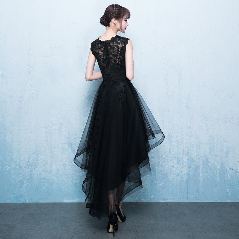 Evening Dress for Women 2024 New Short Front and Long Back Banquet Dress Party Show Thin Black Tuxedo Dress Short