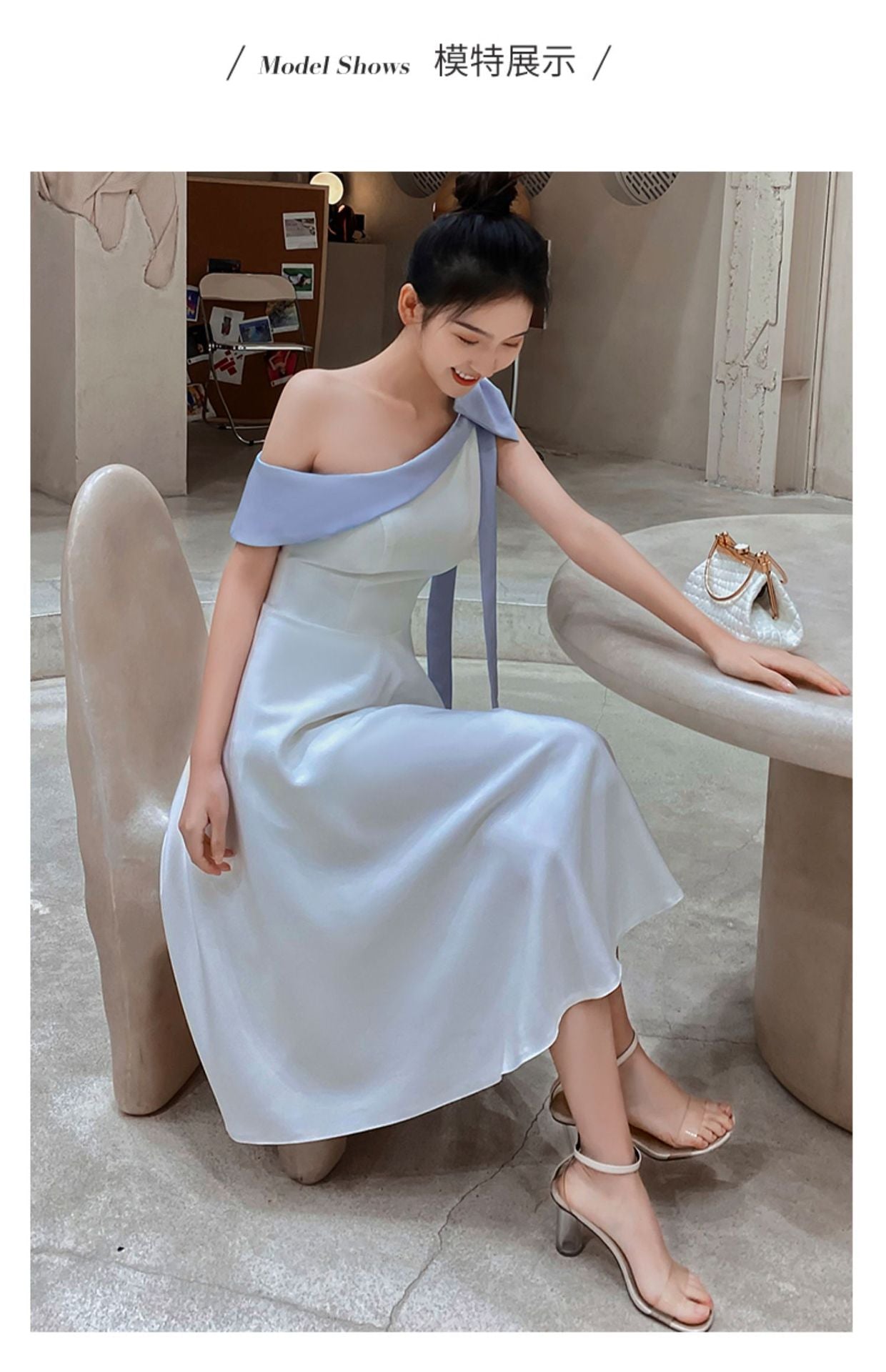 White One Shoulder Little Evening Dress Dress Women's Engagement Birthday Party Usually Wear Light Luxury Minority Light Luxury Art Student