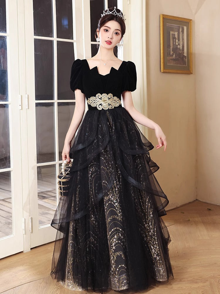 Black Evening Dress French Style High Sense 18-Year-Old Adult Ceremony Small Size Dress Banquet Host 2024 New