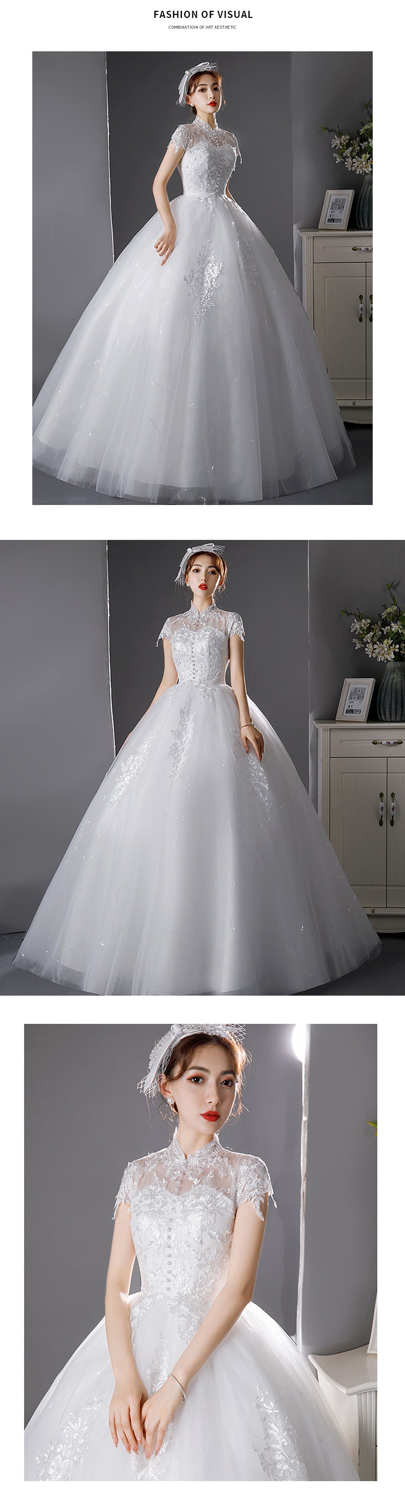 French Light Wedding Dress 2024 New Princess Style Floor-Length Graceful Stand Collar Female Bride Wedding Dress Super Fairy Mori Style Summer