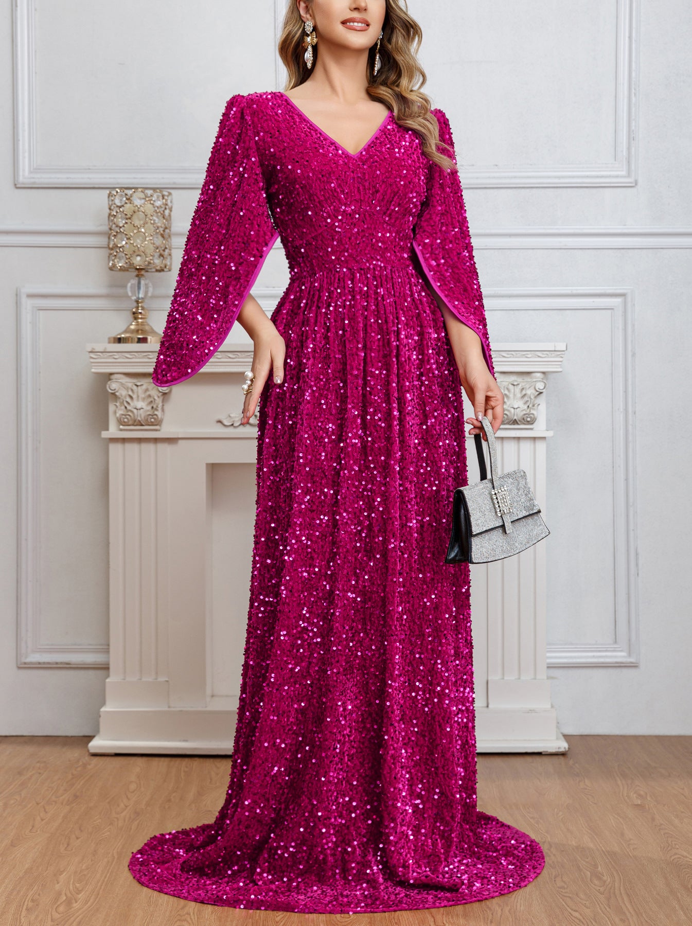 2024 Cross-Border New Arrival Heavy Industry Sequin Sequined Luxury Evening Dress Elegant Socialite Temperament Queen Long Fishtail Dress