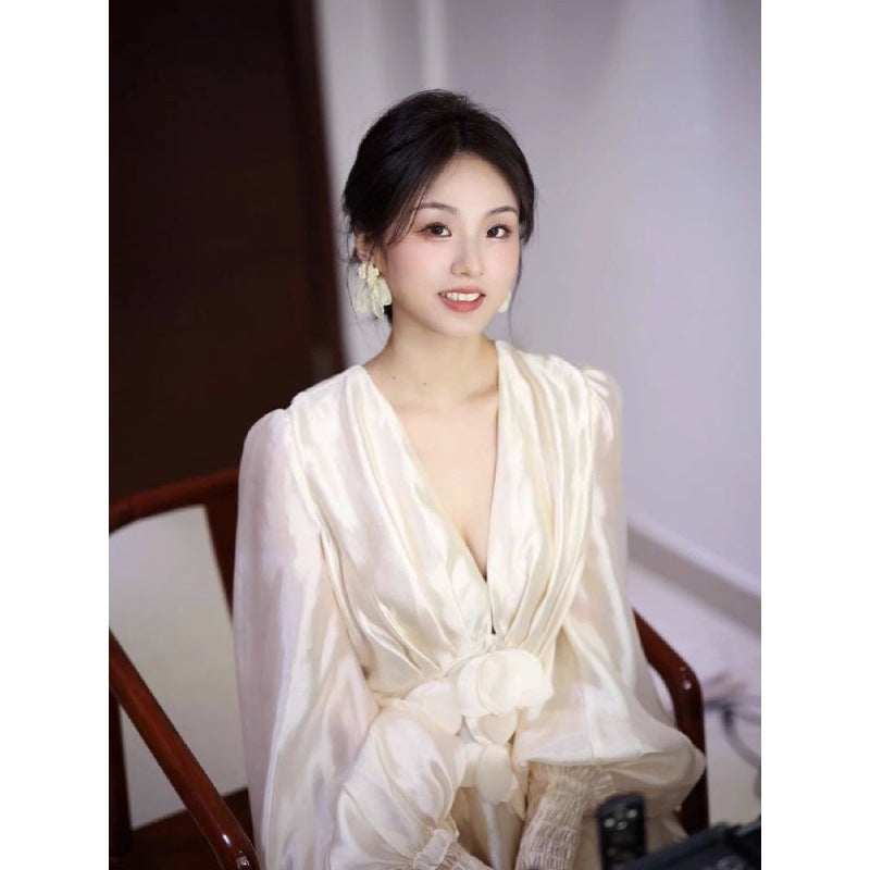 New Chinese Style Morning Gowns Female Bride Toast Clothing Engagement Dress High-End Affordable Luxury Niche White Fairy Waist-Tight Dress