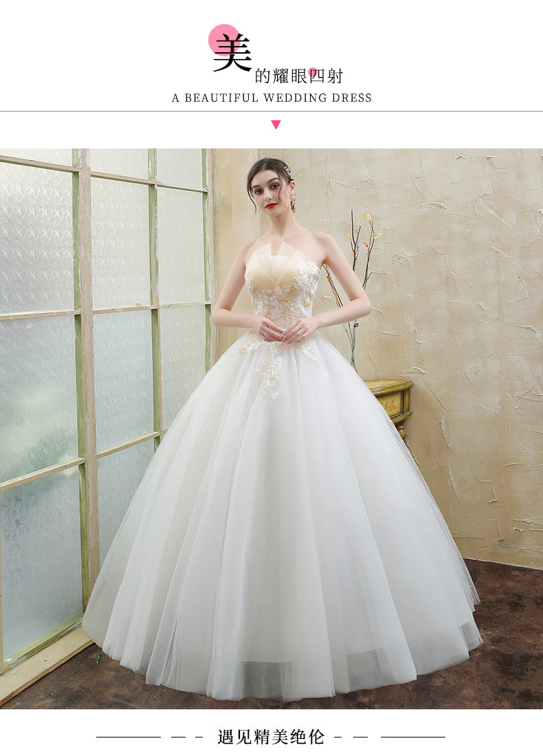 New Wedding Dress Forest Style French Strapless Bride Slimming Simple Wedding Gown Floor-Length Outdoor Veil Light