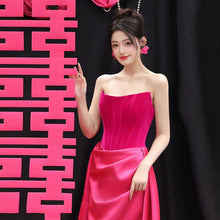 French Princess Escape Evening Dress Super Fairy Blue Student Art Exam Performance Dress off-Shoulder Temperament Bride Toast Dress