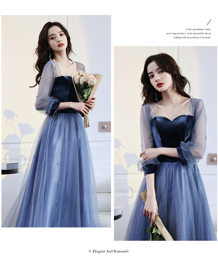 Evening Dress 2024 New Spring Velvet Slimming Long Birthday Party Host Banquet Temperament Belly Covering Dress for Women