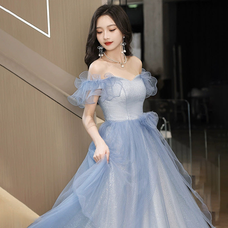 Blue Evening Dress for Women 2024 New High-Grade Fairy Graduation Host Art Exam High-End Affordable Luxury Niche French Style