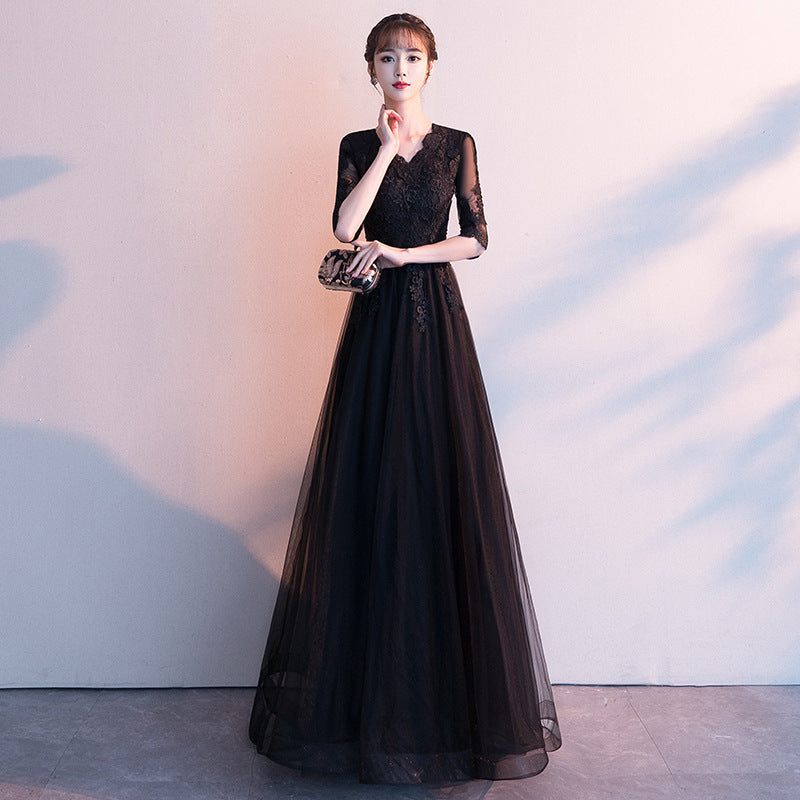 Evening Dress for Women 2024 Summer New Banquet Elegant Long Dress Show Thin Black Socialite Annual Meeting Dress