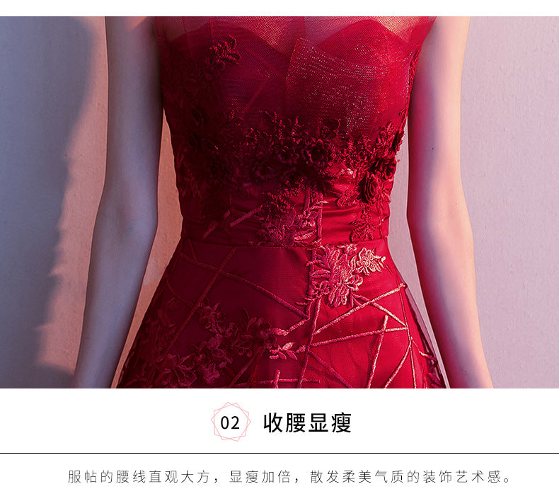 Toast Dress Bride 2024 New Autumn Winter Sexy Strapless Long Type Slimming Wedding Appreciation Dinner Red Evening Dress for Women