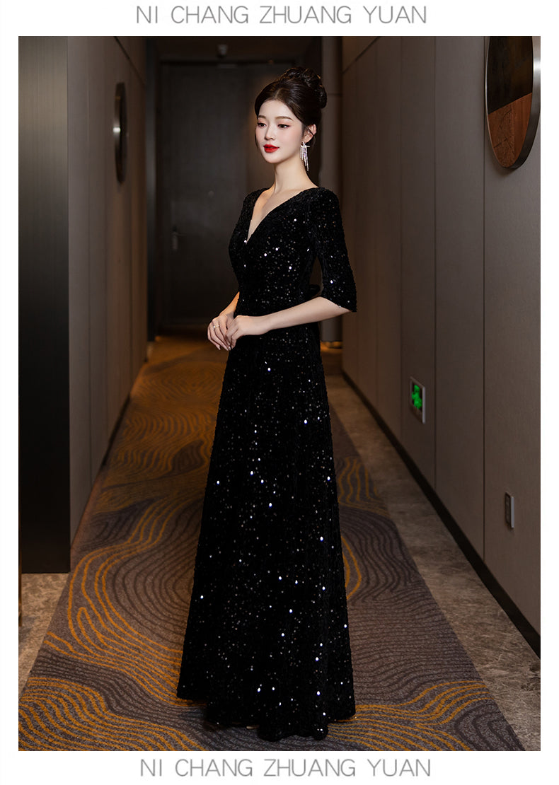 High-end Sequin Evening Dress for Choir Performance Host Conductor Piano Performance Slim Fit Slimming Choir Dress for Women