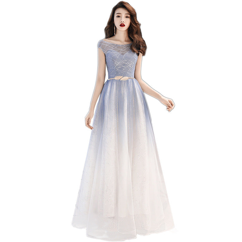 Starry Sky Gradient Banquet Evening Dress for Women 2024 New High-End Elegant Art Exam Host Long Slimming Dress