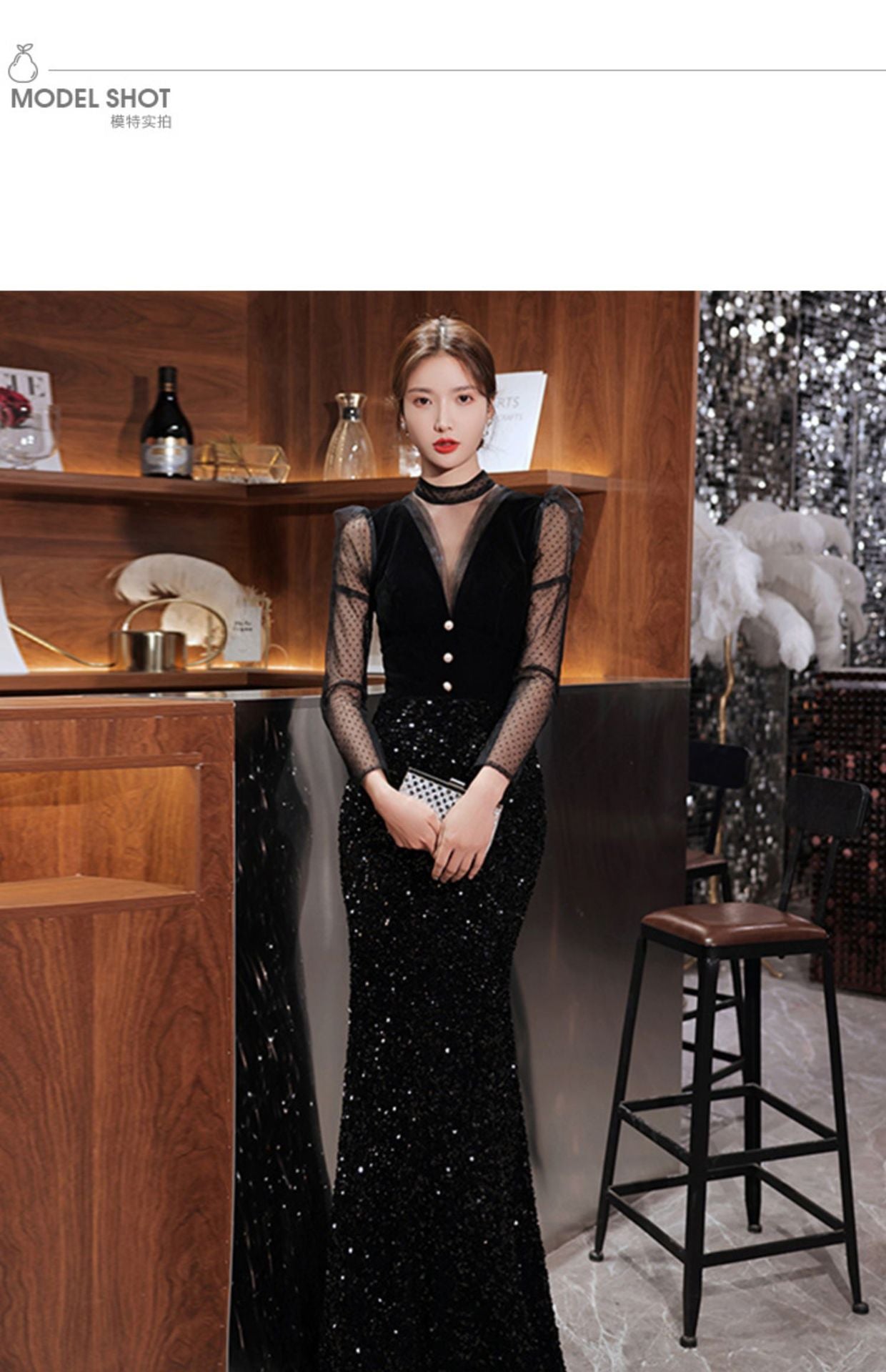 Black Velvet Evening Dress 2024 New Temperament Banquet Fishtail Vocal Dress Art Exam Long Sleeve Host Clothing