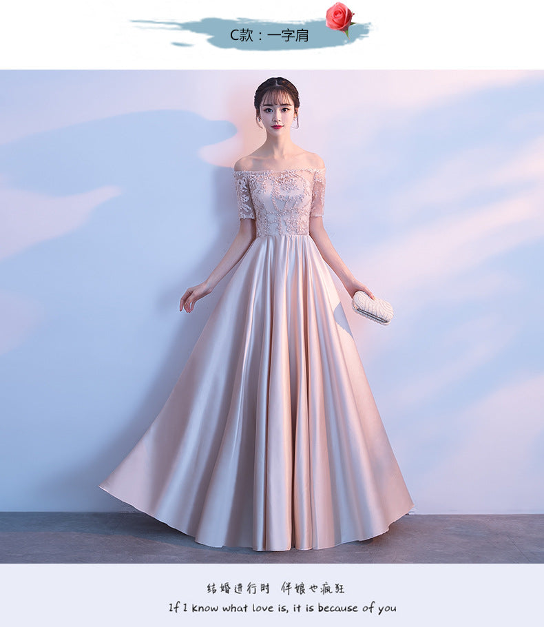 Long Bridesmaid Dress 2024 New Spring and Summer Korean Style Slim Fit Slimming Sisters Group Dress Performance Graduation Dress for Women