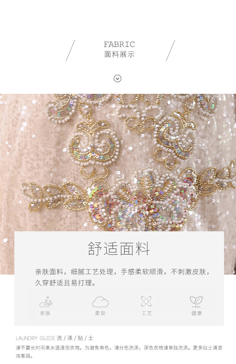 New Chinese Evening Dress Light Luxury High-End Toast Dress Bride Bride Outfit Champagne Cheongsam Engagement Dress Spring