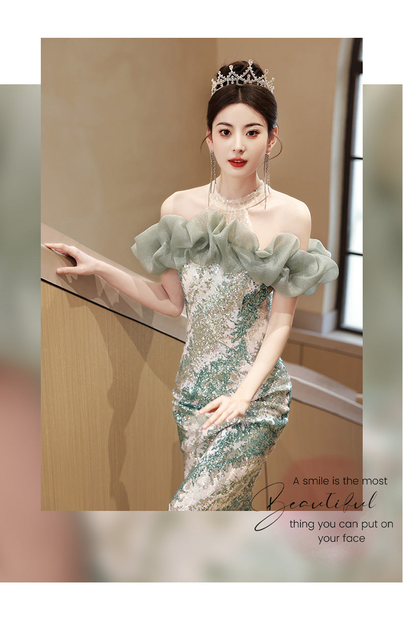 French High-End Fishtail Skirt Ladies Banquet Elegant Evening Dress Skirt Women's Sequined High Sense Long Sexy Host