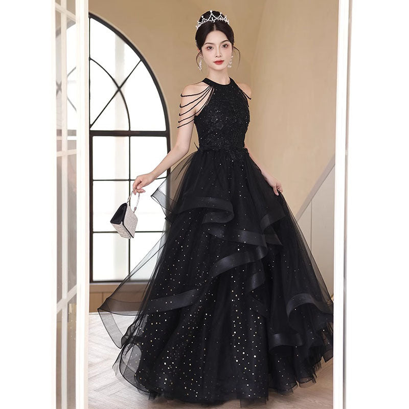 Black Evening Dress 2024 New Banquet Dinner Party Welcome Dress Elegant Host Elegant French Evening Dress for Women