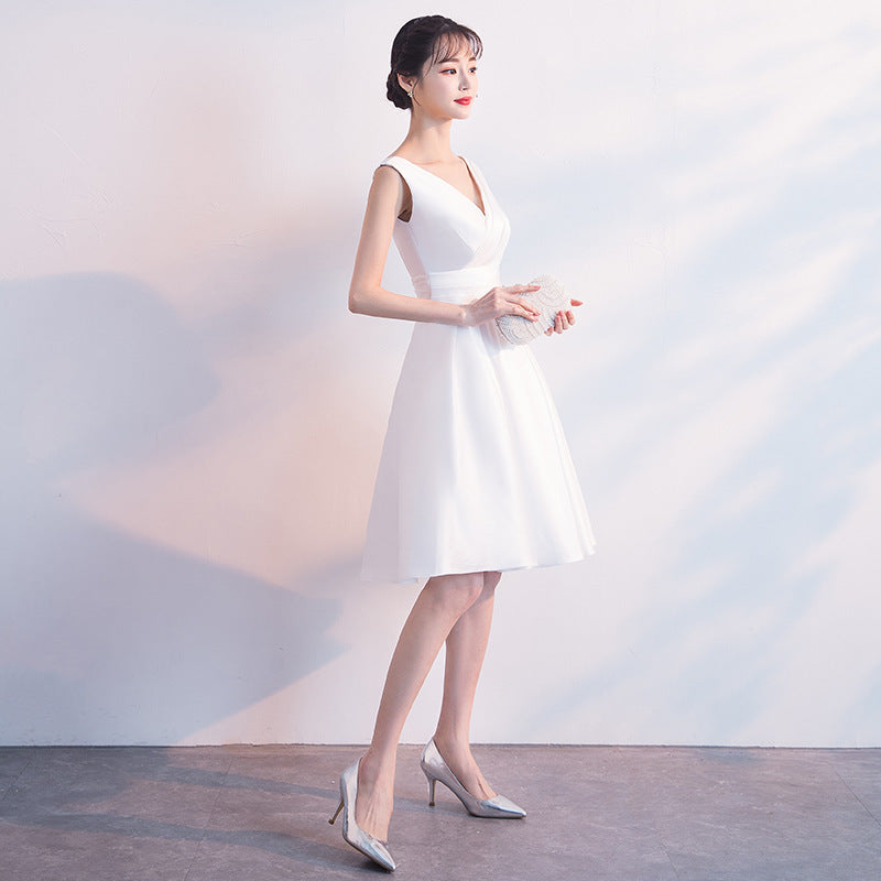 Evening Dress for Women New Style Daily Wear Petite White Slimming Short Dress Bridesmaid Dress Annual Meeting Small Dress