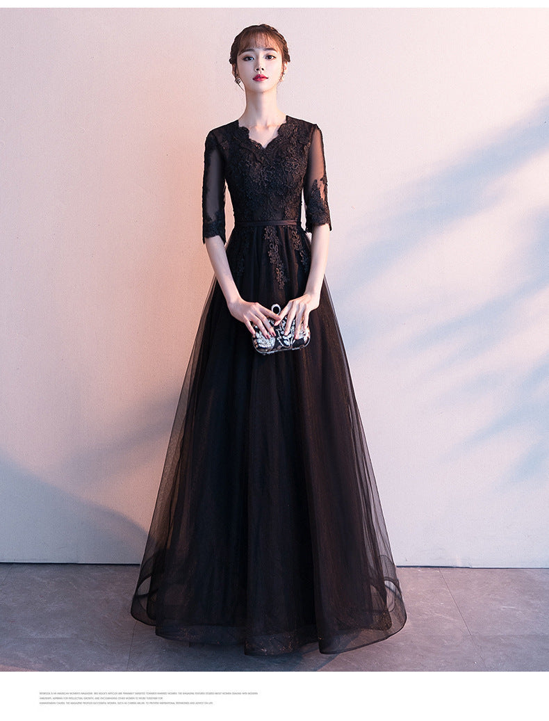 Evening Dress for Women 2024 Summer New Banquet Elegant Long Dress Show Thin Black Socialite Annual Meeting Dress
