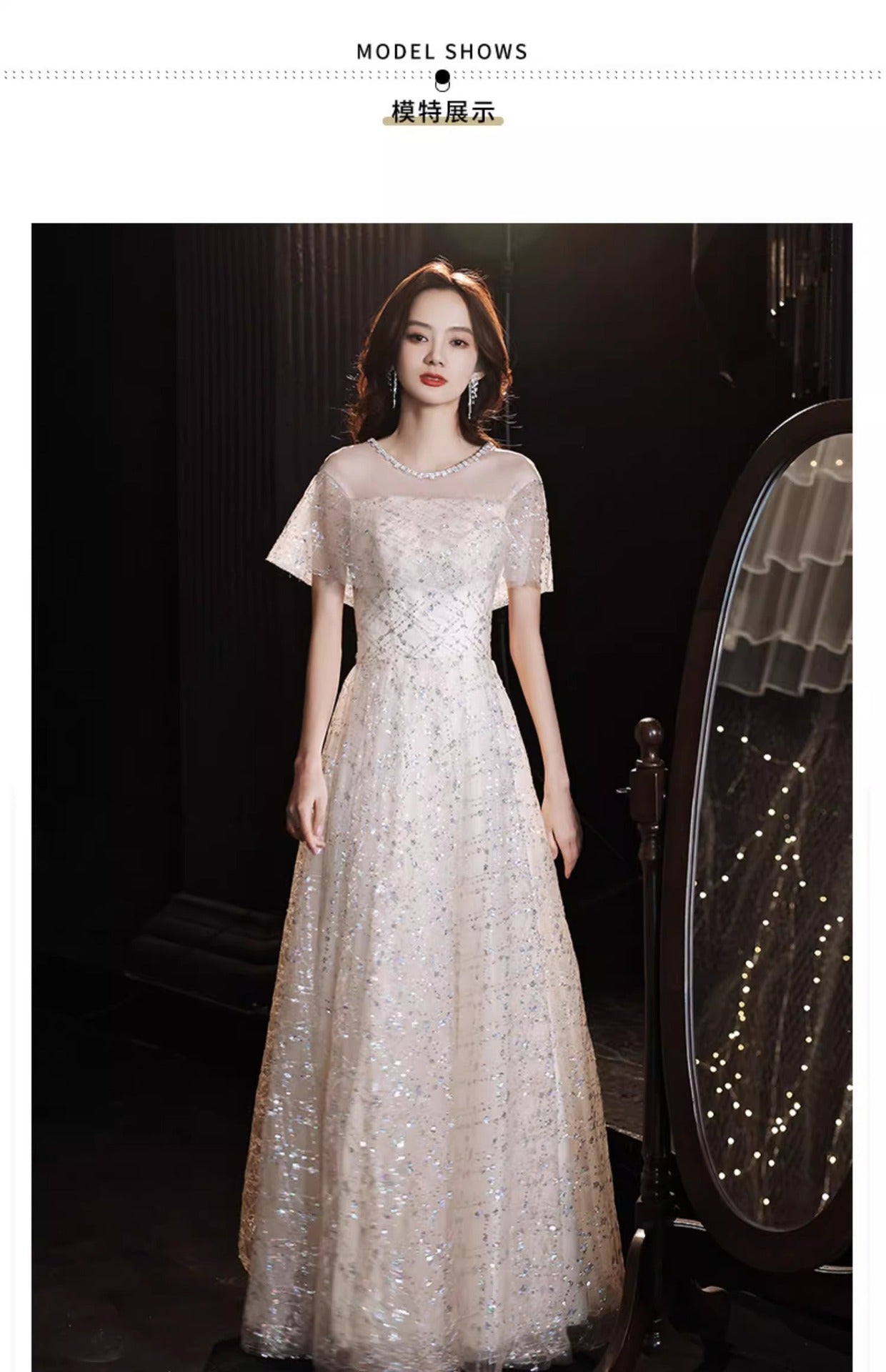 2024 New Sequined Evening Dress Women's High Sense Special Interest Light Luxury Banquet Temperament Annual Meeting Dinner Host