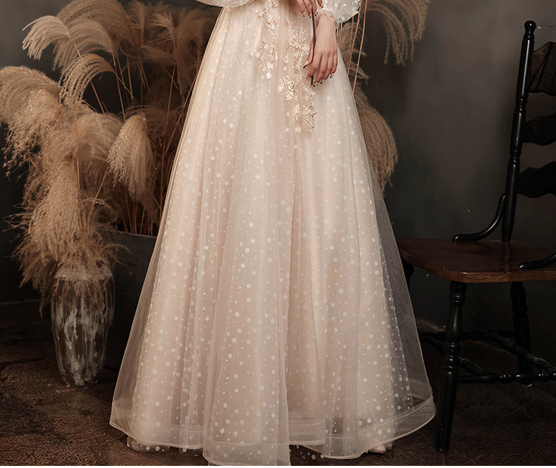 Banquet Evening Dress 2024 New Champagne Long Sleeve Socialite Dress Party Host Birthday Annual Meeting Dress