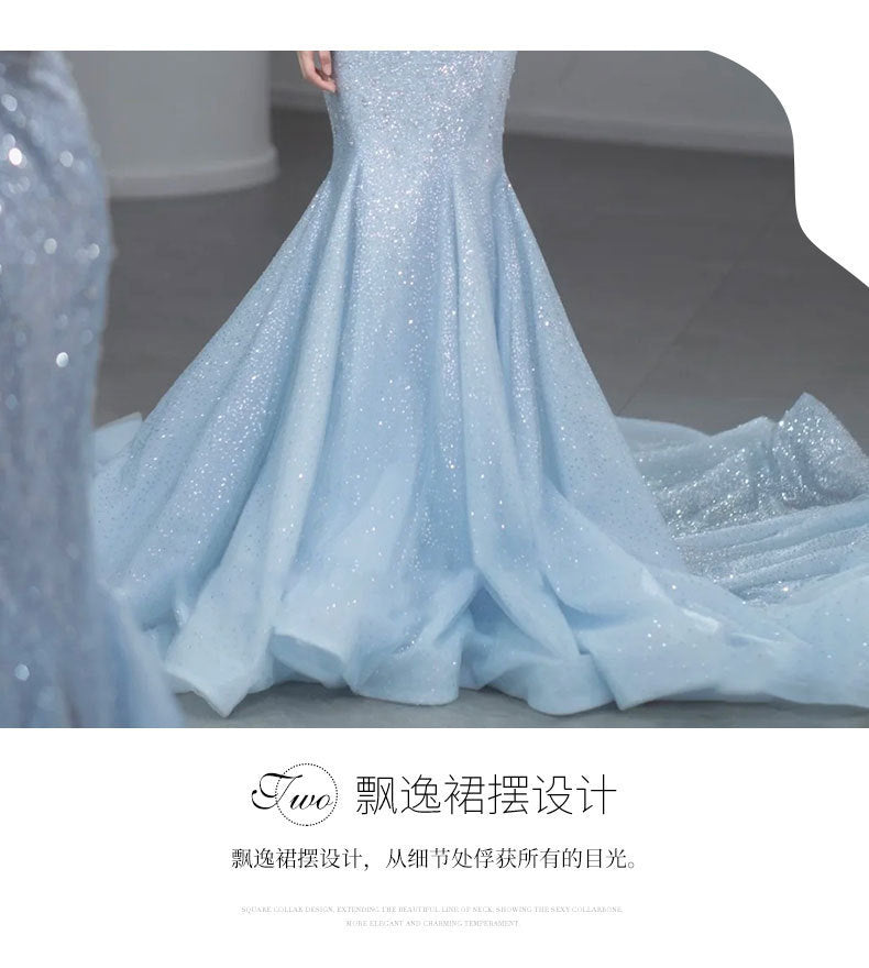 Fishtail Evening Dress High-Grade Model Catwalk Student Art Exam Toast Dress Bride Super Fairy Blue French Strap