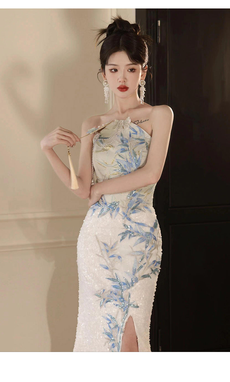 New Chinese Style Cheongsam Banquet Evening Dress Dress Women 2024 New High Sense Bride Engagement Toast Clothing Morning Gowns