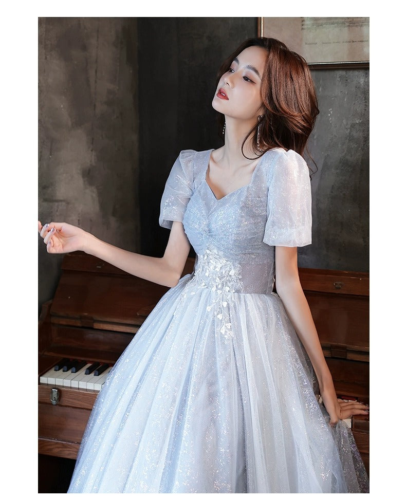 Art Exam Evening Dress Man Blue Female Banquet Temperament Vocal Music Host Costume Socialite Princess Style Dress