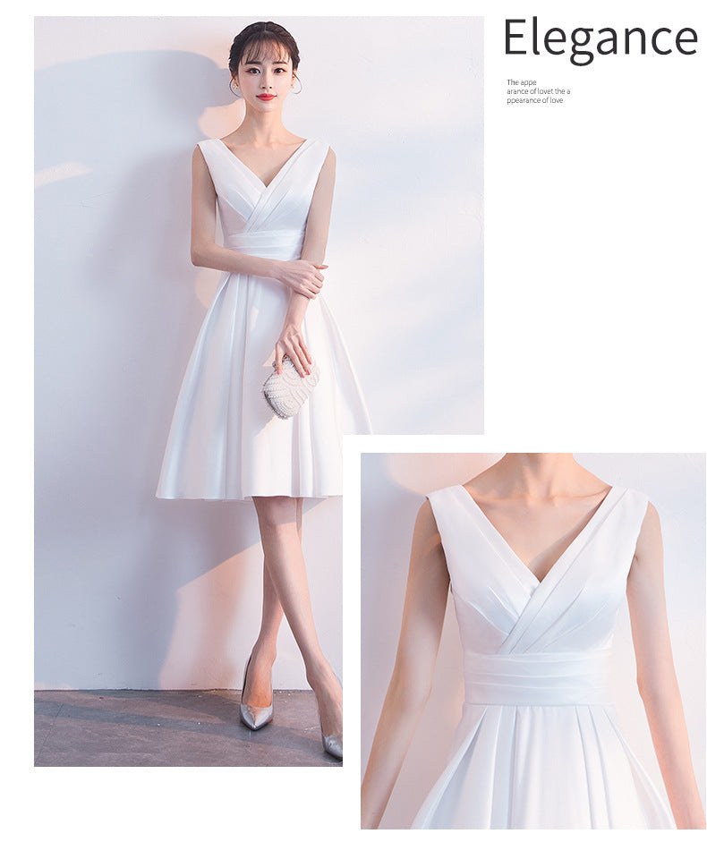Evening Dress for Women New Style Daily Wear Petite White Slimming Short Dress Bridesmaid Dress Annual Meeting Small Dress
