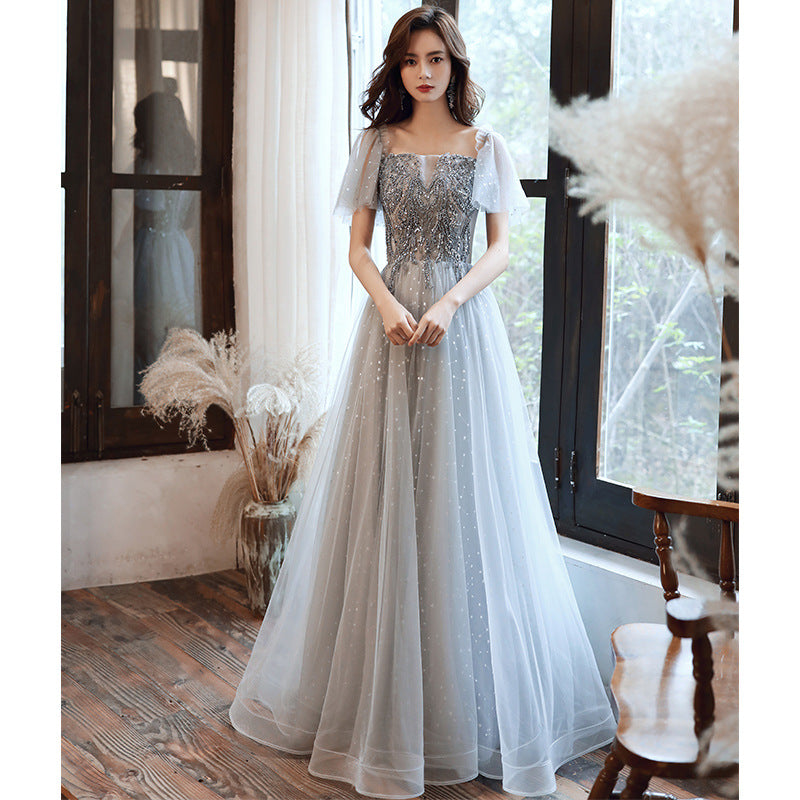 Sequin Dress Evening Dresses Evening Dress Female Banquet Pink Fairy Long Host Elegant H6672