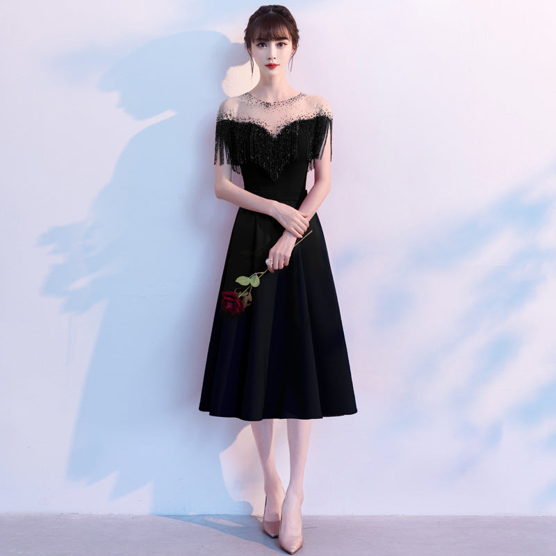 Evening Dress Black Sequin Socialite Dress Host Banquet Dress H2839