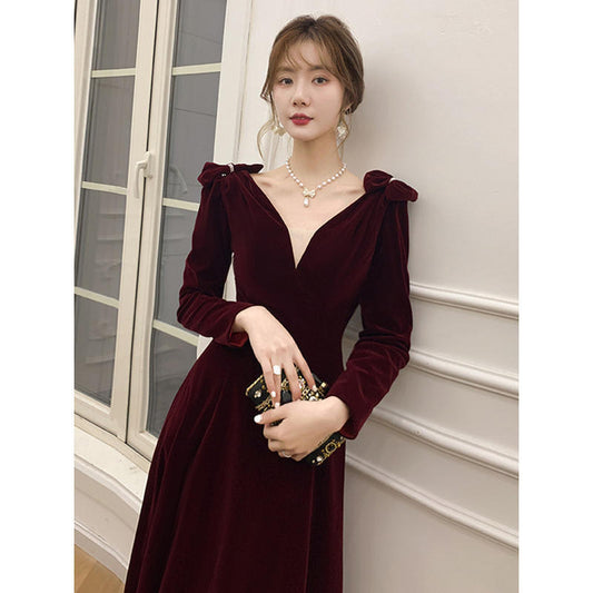 Red Toast Dress 2024 New Bride Marriage Engagement Back Door Daily Style Long Banquet Evening Dress Dress Women