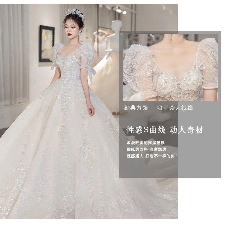 Main Wedding Dress 2024 New French-Style Bride Summer Small Dress Elegant Socialite High-Grade Pregnant Women Slimming Tail