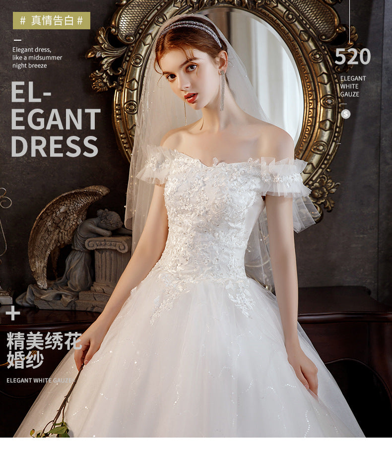 Wholesale Light Wedding Dress 2024 New Bridal off-Shoulder Simple French Starry Sky Flat Engagement Main Yarn Manufacturer