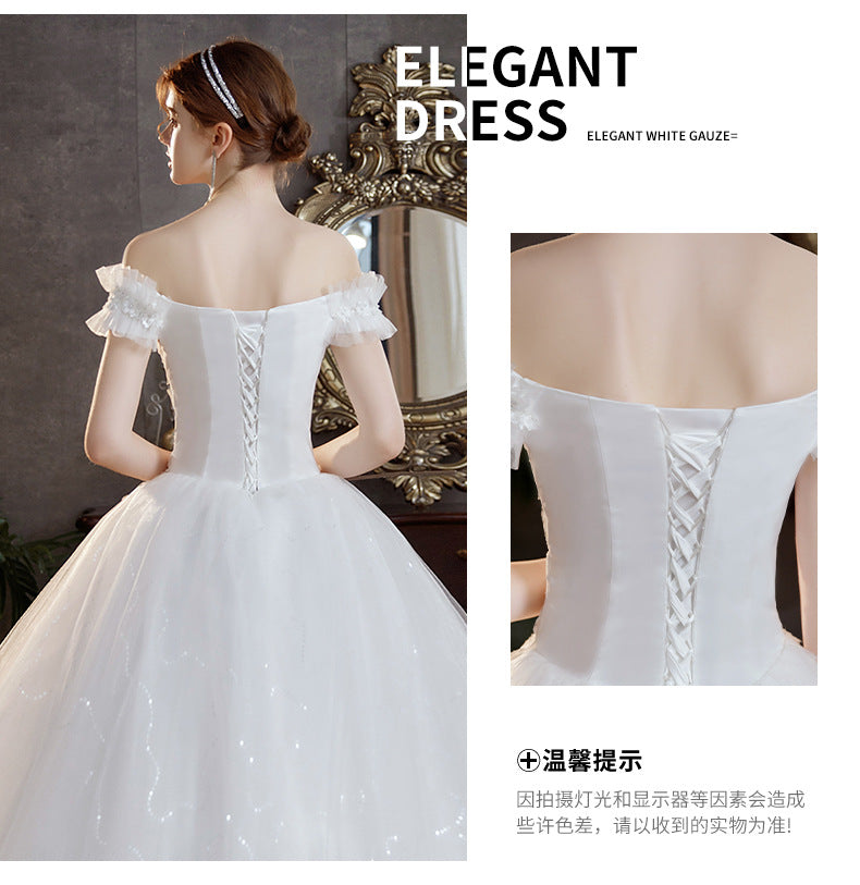 Wholesale Light Wedding Dress 2024 New Bridal off-Shoulder Simple French Starry Sky Flat Engagement Main Yarn Manufacturer