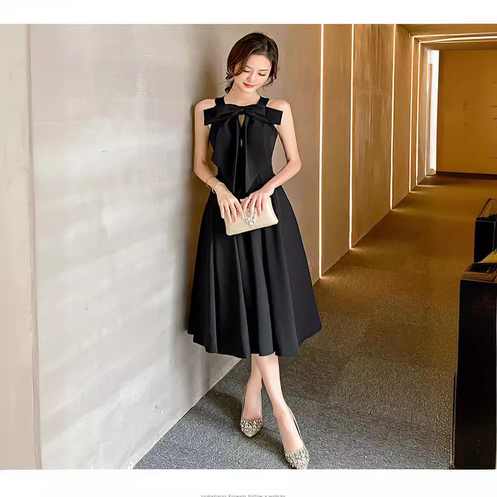 Amazon Sling Dress Female 2024 Spring and Summer New French Style Temperament Base Ride Slimming Retro Black Dress