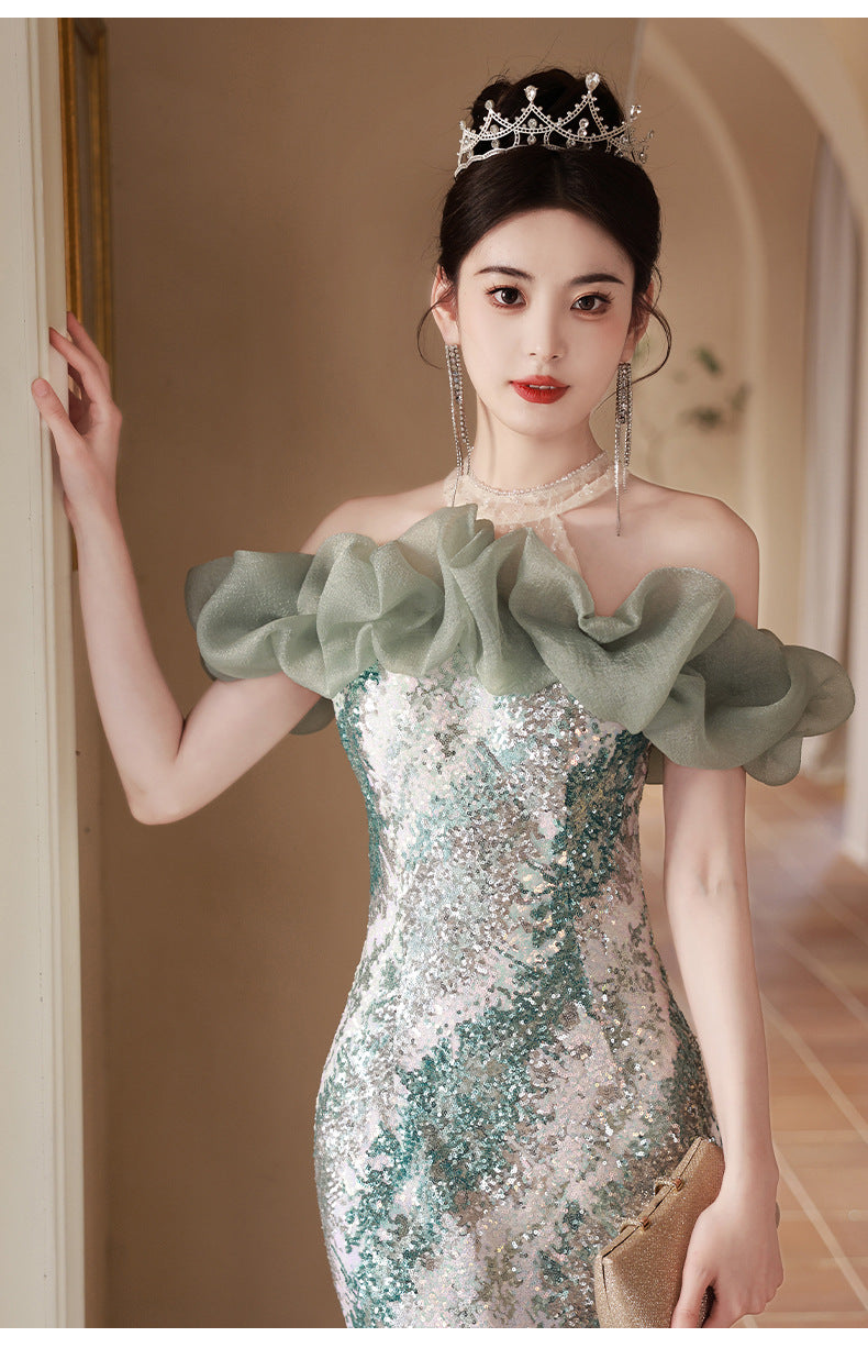 French High-End Fishtail Skirt Ladies Banquet Elegant Evening Dress Skirt Women's Sequined High Sense Long Sexy Host