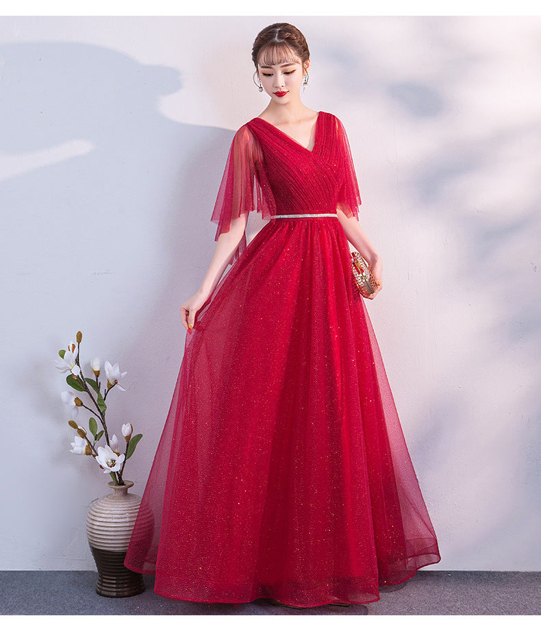 Chorus Performance Banquet Annual Party Evening Dress Female 2024 Autumn New Bride Wedding Slim Slimming Performance