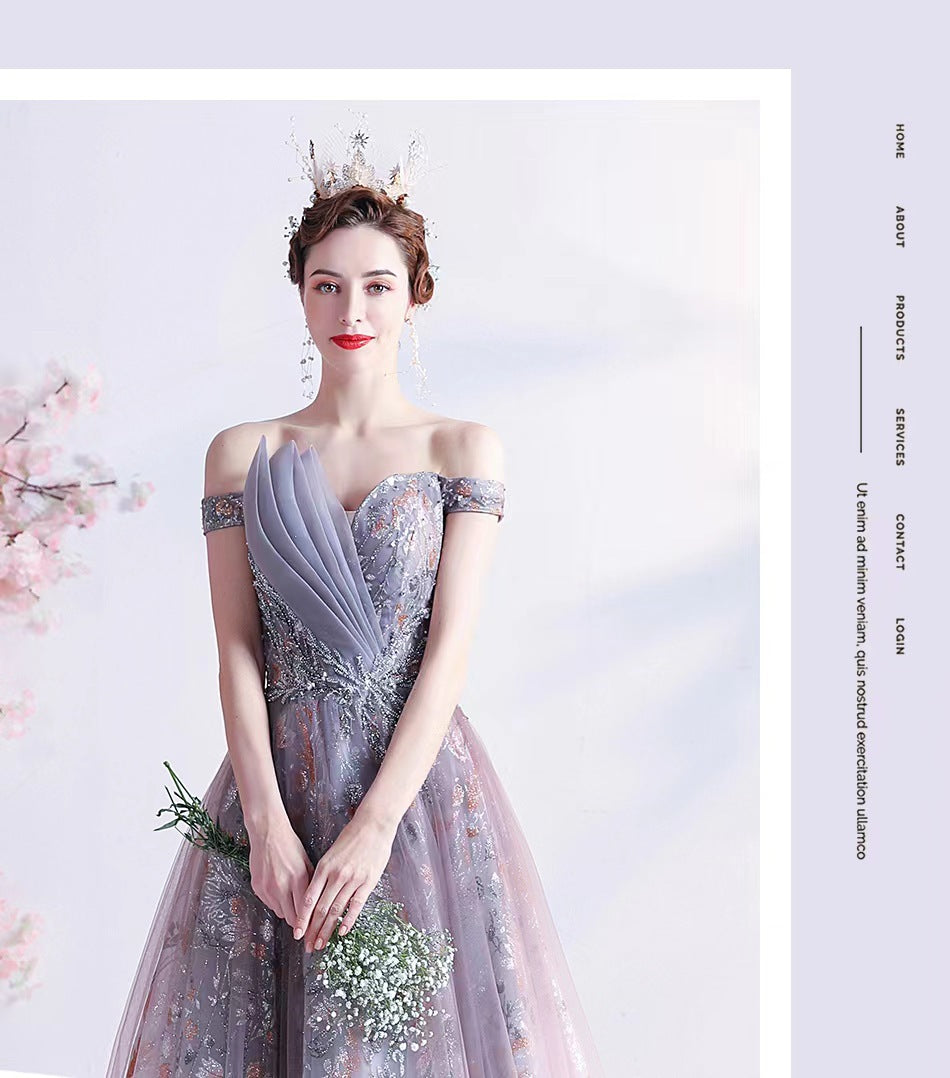 Wholesale Purple Evening Dress Bridal Wedding Toast Dress 2023 New Banquet Temperament Host Dress Autumn