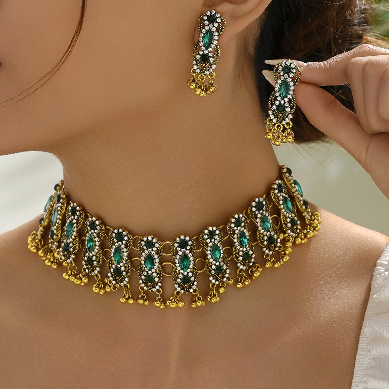 Necklace Jewelry Ornament Ethnic Style Vintage Gemstone Beads Jewelry 2 Pieces Set Earrings H820930