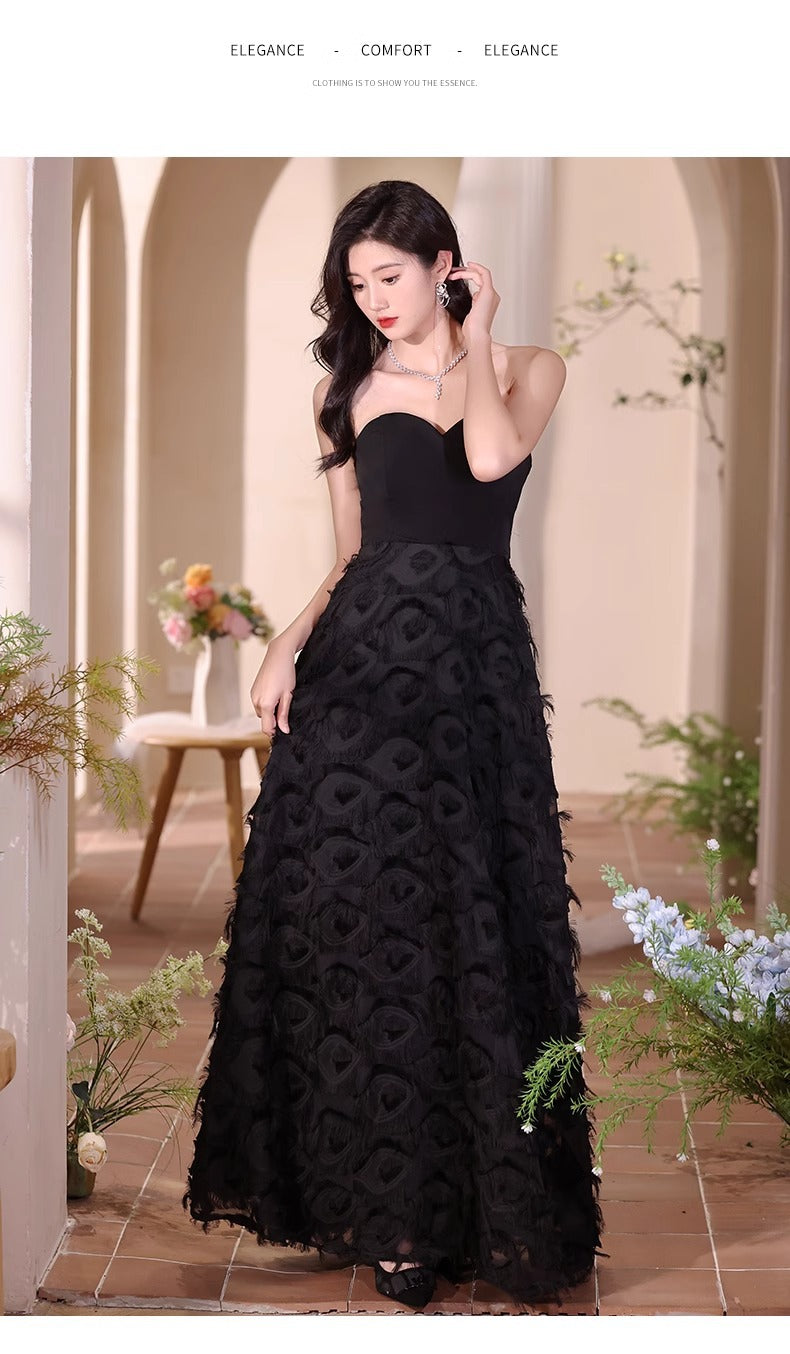 Black Tube Top Evening Dress for Women 2024 New Banquet Temperament Host Long Dress Student Art Exam 18-Year-Old Dress Autumn