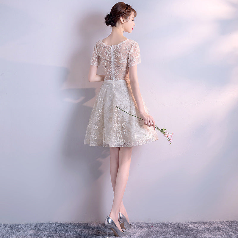 Champagne Color Evening Dress New Spring Elegant Socialite Annual Meeting Short Dress for Women
