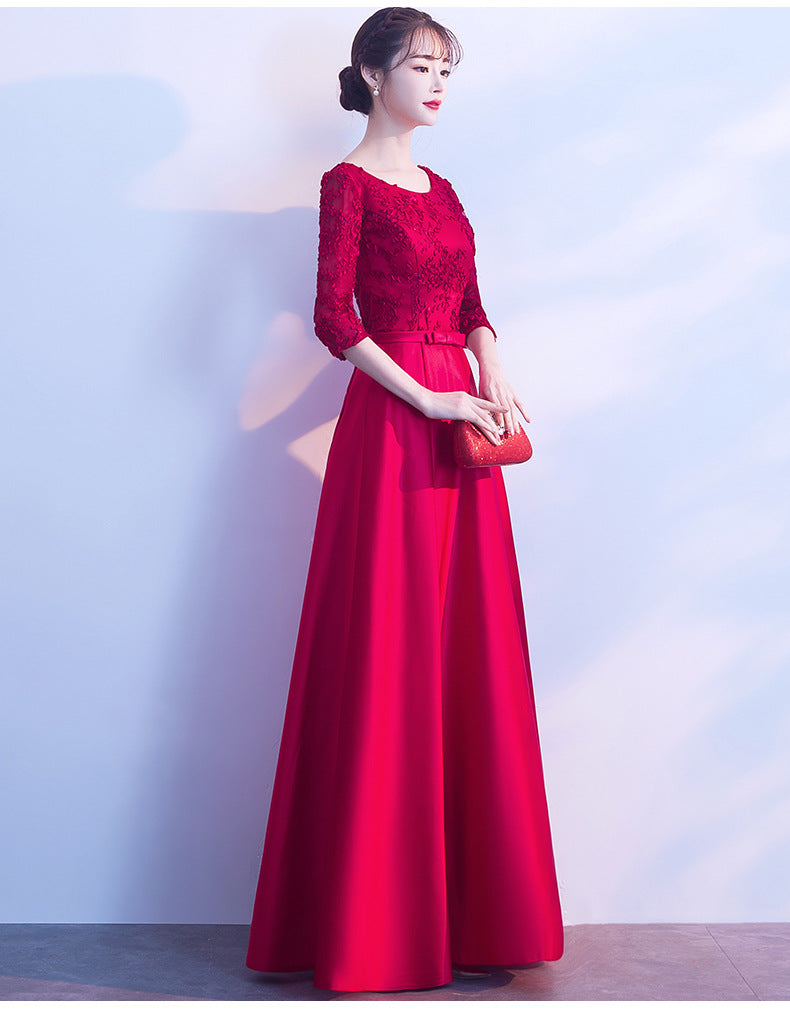 Toast Dress Bride 2024 New Wedding Banquet Evening Dress Skirt Women Wine Red Long Style Can Be Worn Casual Long Sleeve