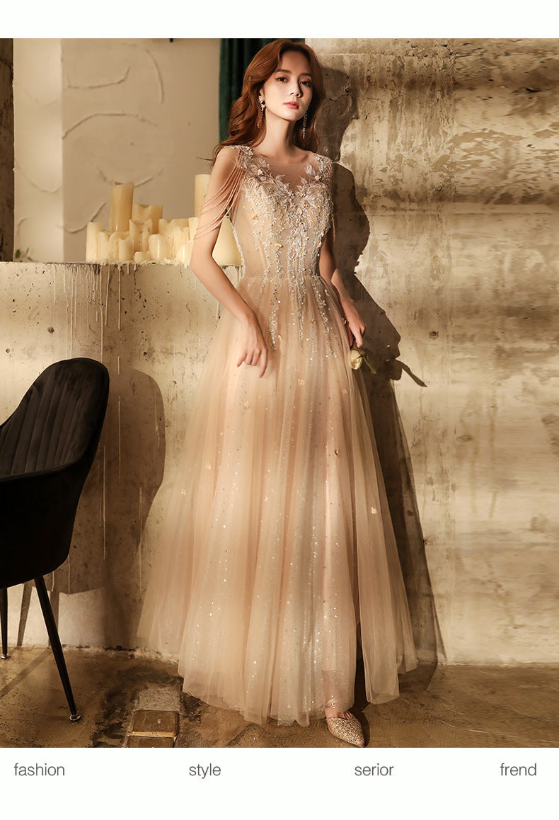 Shoulder Tassel Evening Dress 2024 New Banquet Long Elegant Sexy Socialite Dignified Annual Meeting Host Dress