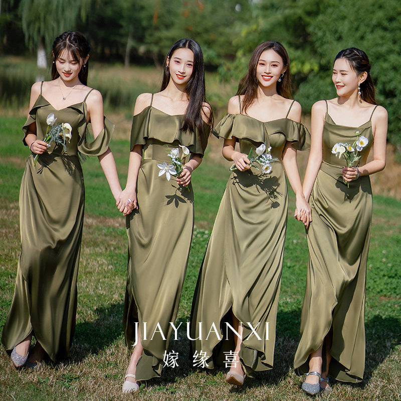 Bridesmaid Dress Girlfriends Group2023Summer New Satin Long Bridesmaid Dress for Sisters Graceful Mori Ladies Banquet