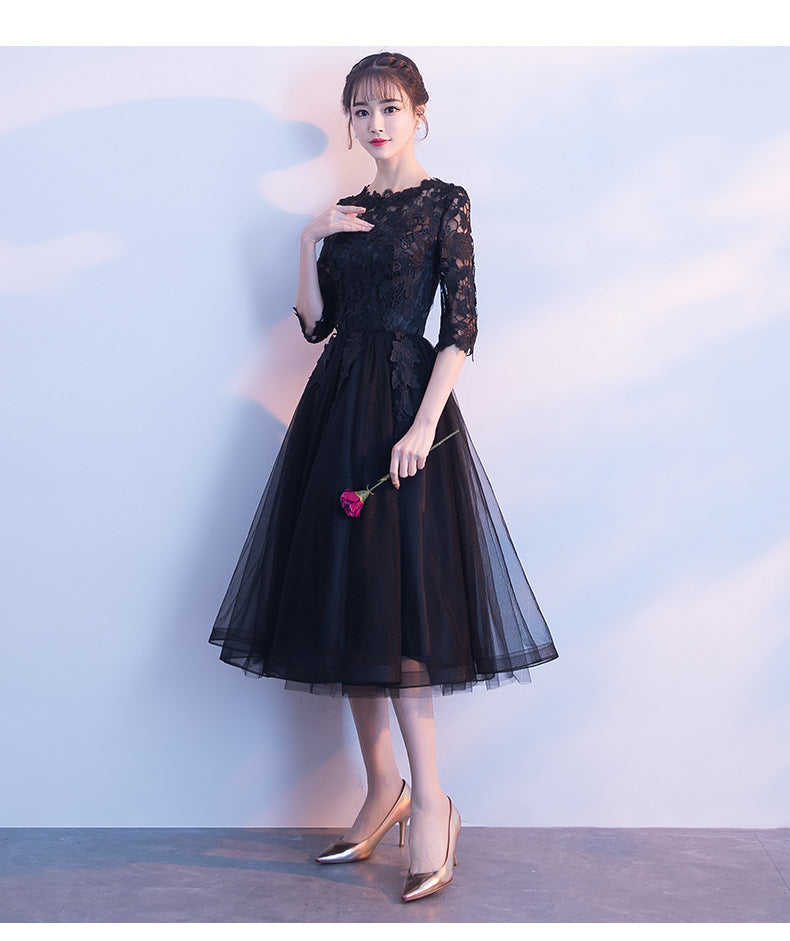 Banquet Evening Dress 2024 New Short Front and Long Back Elegant Party Gathering Dress Black Evening Dress One Piece Dropshipping