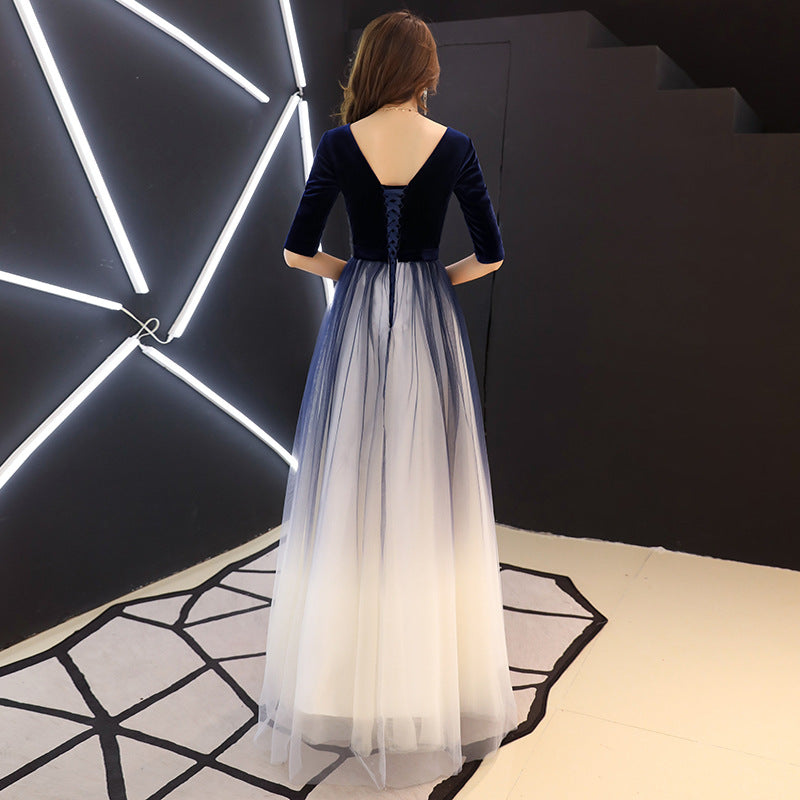 Evening Dress for Women 2024 New Banquet Mid-Sleeve Long Slimming Annual Meeting Socialite Dress Evening Dress for Women Autumn and Winter