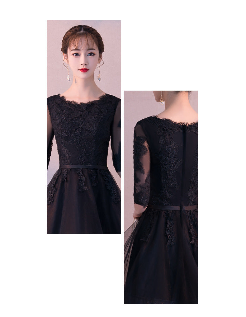 Wholesale Black Evening Dress for Women 2024 New Elegant Small Banquet Party Short Host Slimming Evening