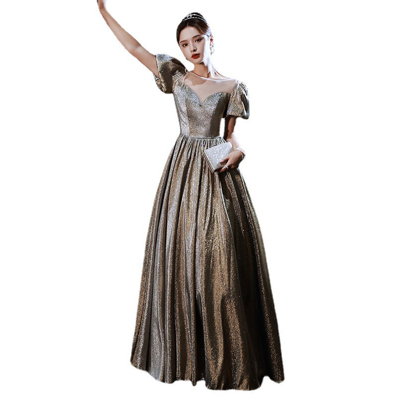 Banquet Evening Dress 2024 New Autumn Art Exam Vocal Music Host Dress Elegant Fairy Temperament Annual Meeting Dress