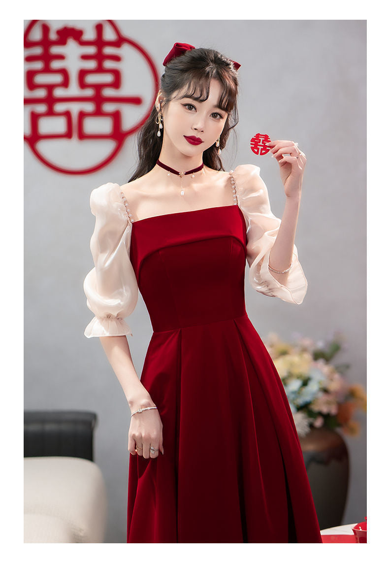 2024 Wine Red High Sense Dinner Suit Summer Dress Toast Dress Bride Daily Style Engagement Dress