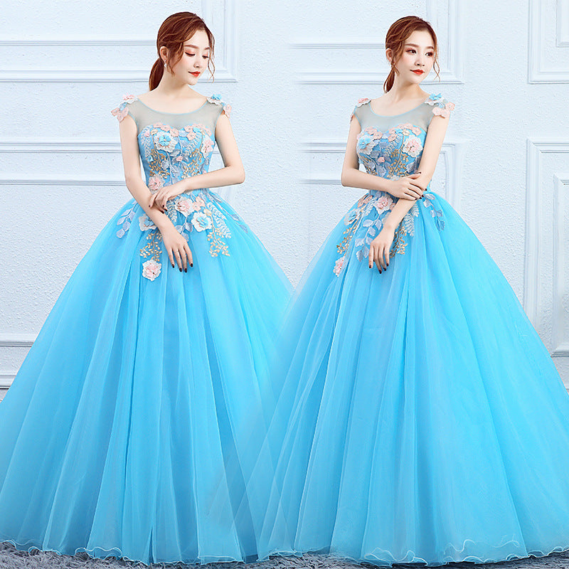 Solo Performance Costume Pettiskirt Female Host Art Exam Dress 2024 New Evening Dress Long Studio Colored Mesh